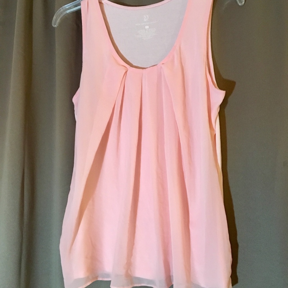 Light pink tank top, chiffon overlay. NY&CO Medium